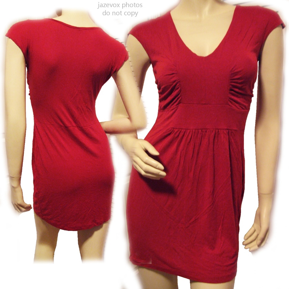 Vintage Y2K Womens Short/Mini Sheath Bodycon Dress V-Neck Cap Sleeve Orange-Red